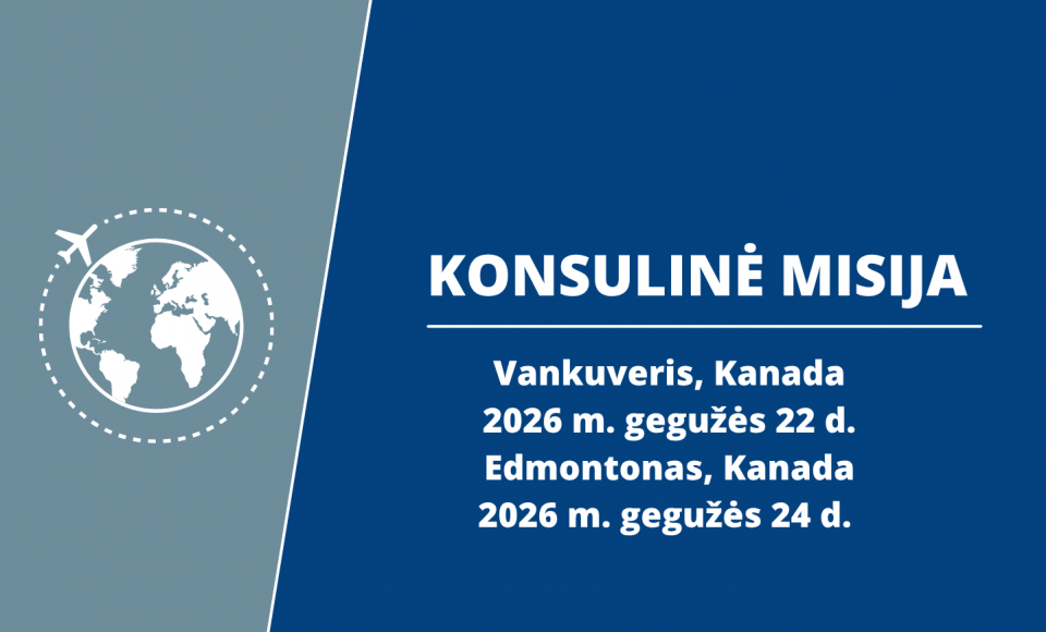 Gegužės 22 ir 24 dienomis konsulinės paslaugos bus teikiamos Vankuveryje ir Edmontone, Kanadoje